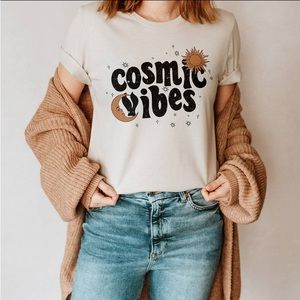 Cosmic Vibes Tee Shirt 🌞 
Bella Canvas Cotton/Poly Blend, size L, Cream